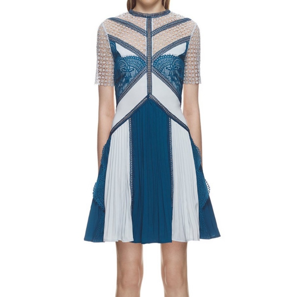 Self portrait paneled lace mini dress